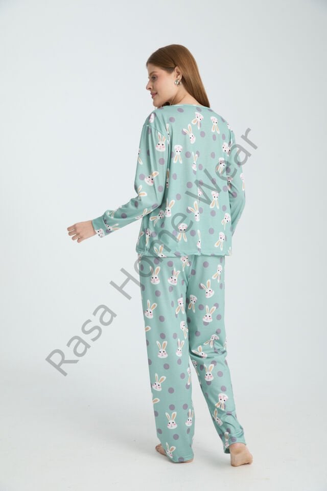 Rasa Yeşil Pijama Takımı 3 Parça Alt Üst Bere Uzun Süper Soft