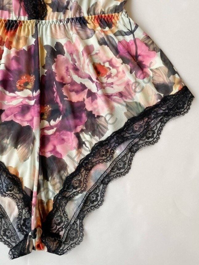 Nyza Tulum Gecelik Dantel Detaylı Şifon Tül Krem Floral
