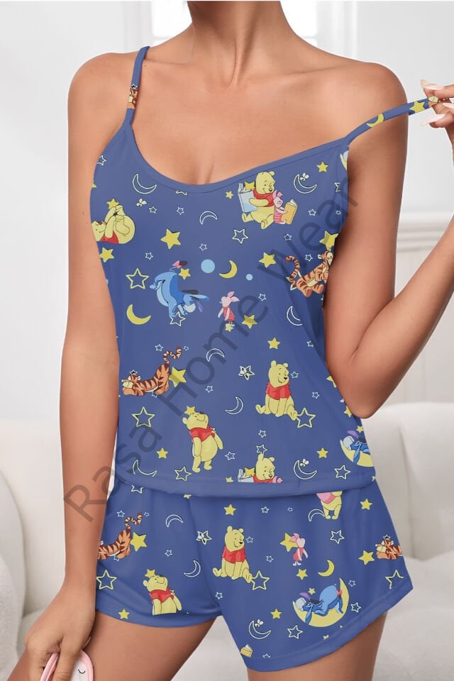 Askılı Şort Pijama Takımı Desenli Takım Winnie
