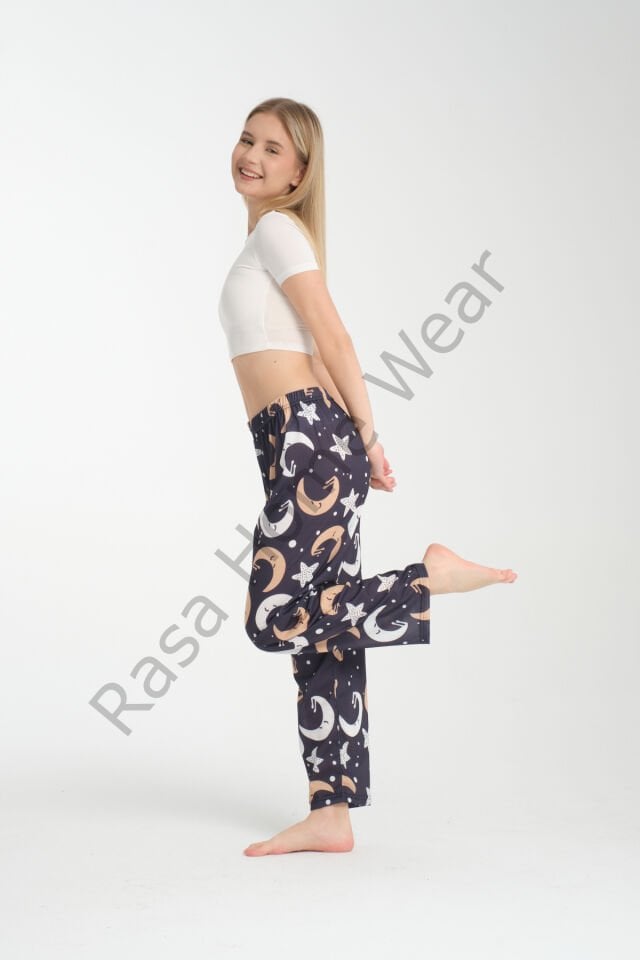 Desenli Pijama Altı Ay ve Yıldız