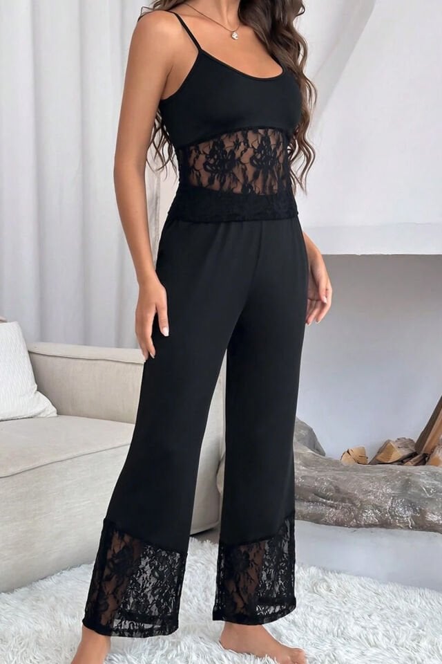 Alessi Tül Detaylı Kadın Pijama Takımı Siyah