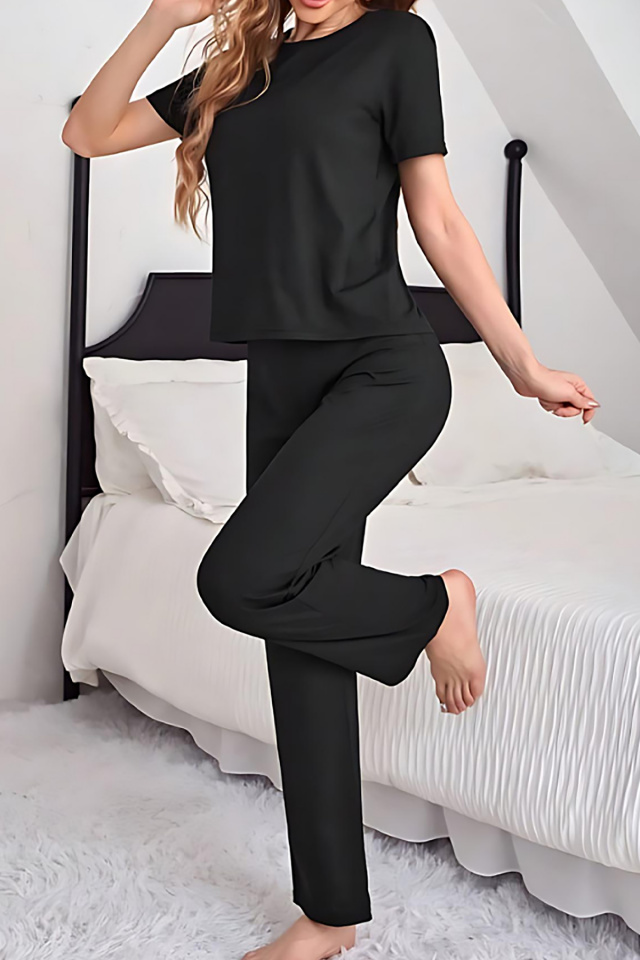 Raew Pijama Takımı Kısa Kollu Ultra Soft Ring Viskon Siyah