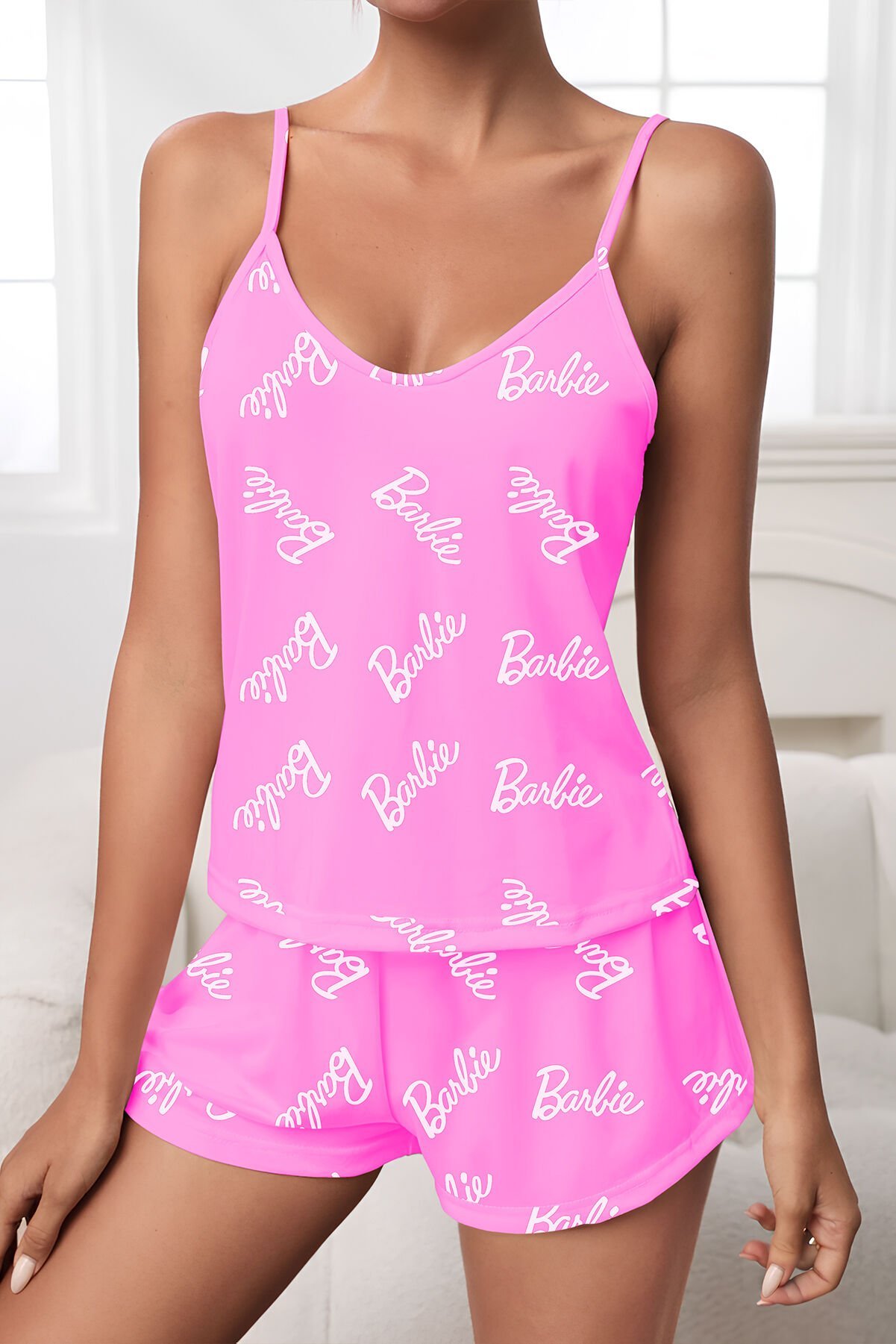 Askılı Şort Pijama Takımı Desenli Takım Barbie