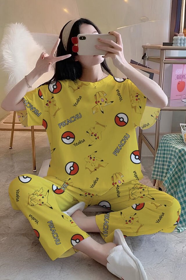 Kısa Kollu Kadın Pijama Takımı Pikachu