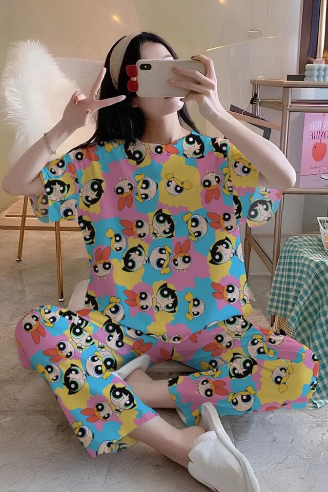 Kısa Kollu Kadın Pijama Takımı PowerPuff