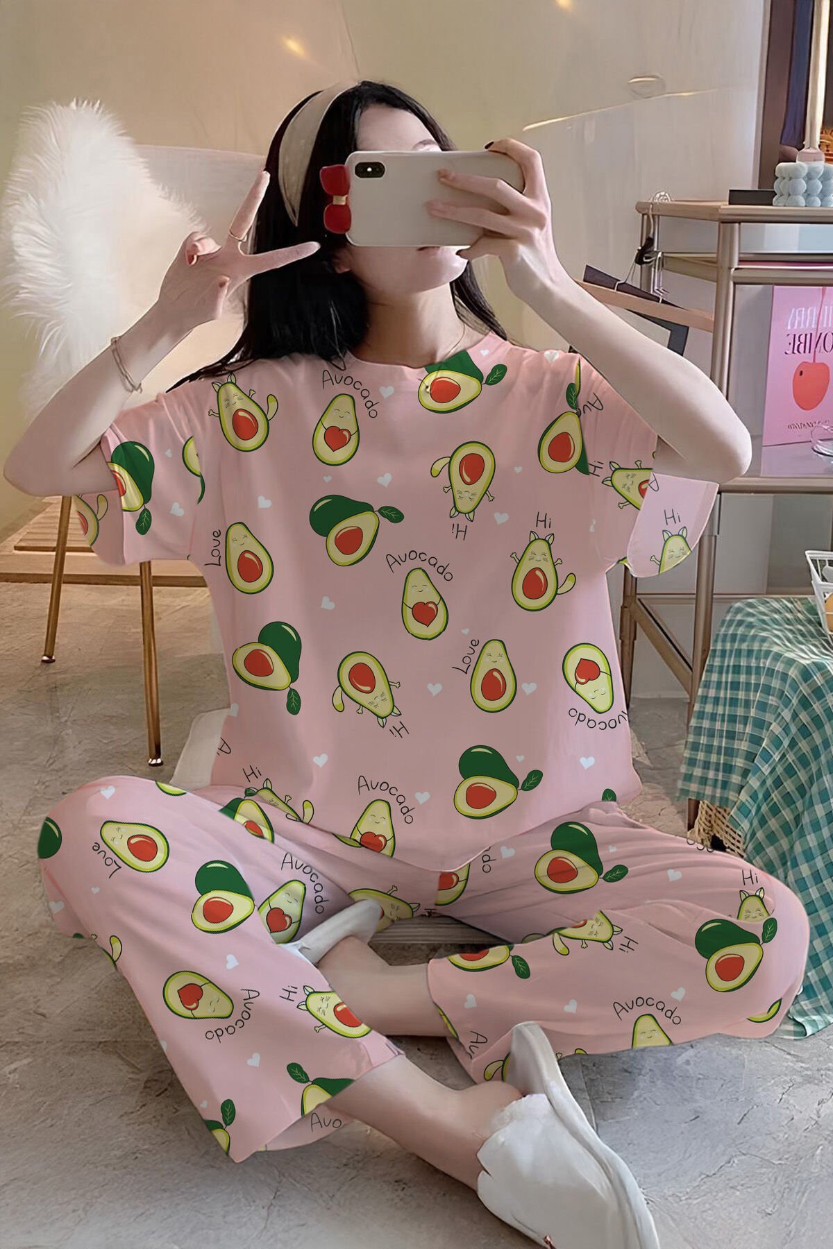 Kısa Kollu Kadın Pijama Takımı AvakadoHi