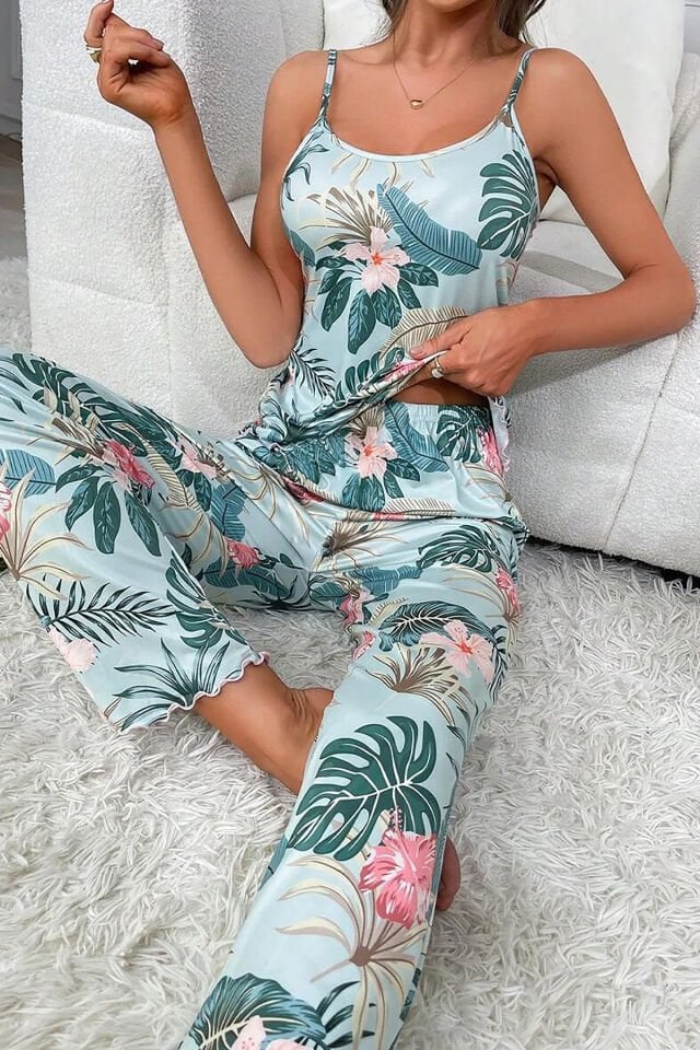 Askılı Pijama Takımı Flower Mavi