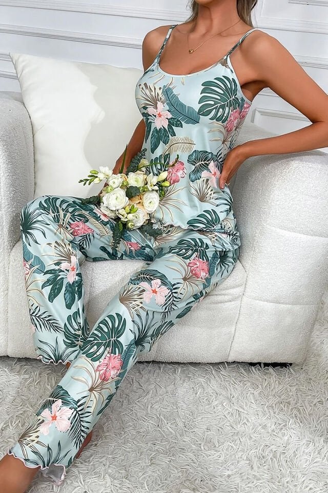 Askılı Pijama Takımı Flower Mavi